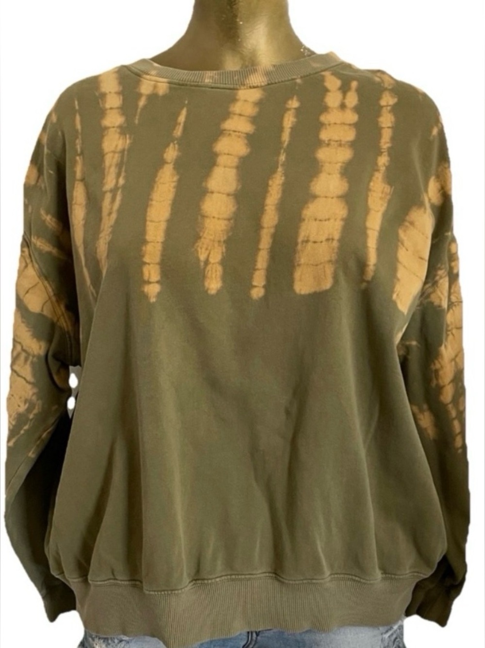 Olive Green and Yellow TIE DYE Slouchy SWEATSHIRT Size XL